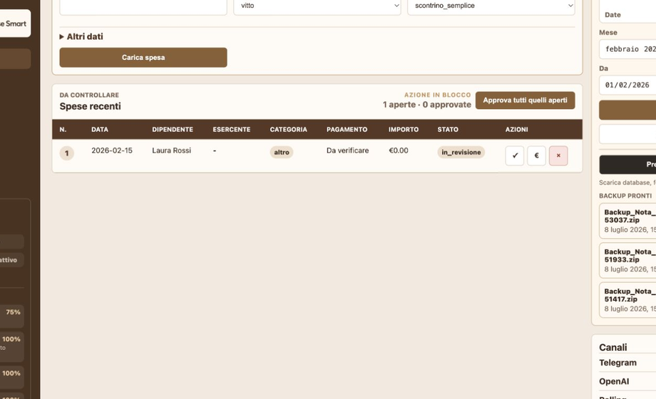 Lista spese con approvazione e stato