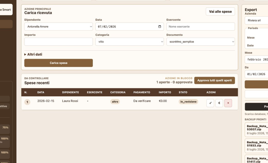 Sezione export PDF per commercialista